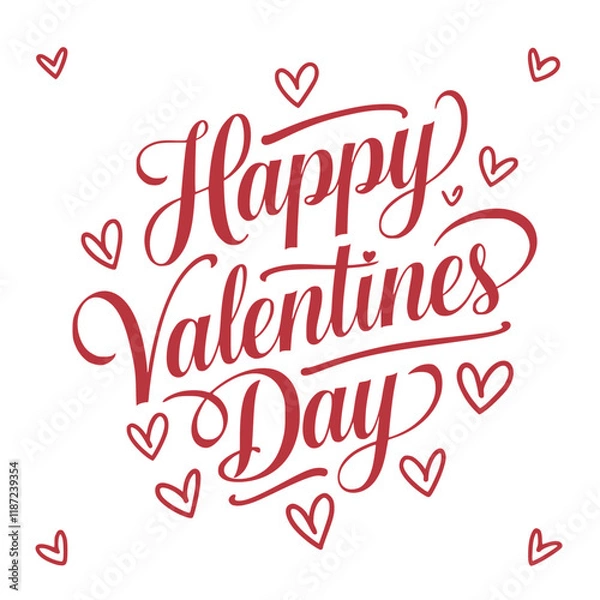 Obraz Happy Valentine's Day Red Script with hearts vector design