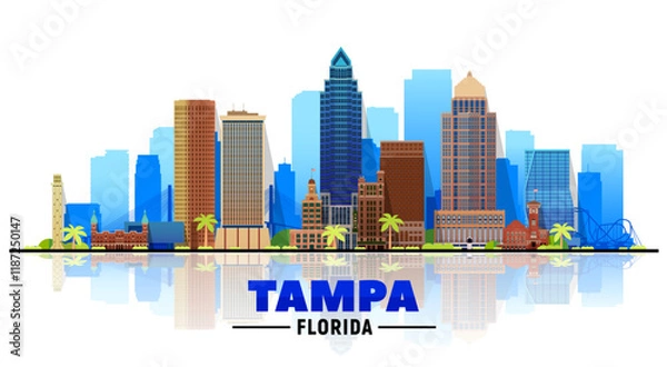 Fototapeta Tampa, Florida skyline with a city panorama on white background. Vector illustration. Business travel and tourism concept with modern buildings.