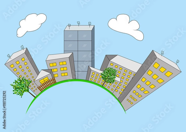 Obraz Cartoon city on global