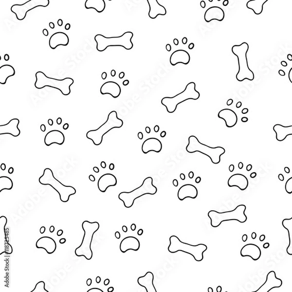Fototapeta Seamless pattern with paws and bones.