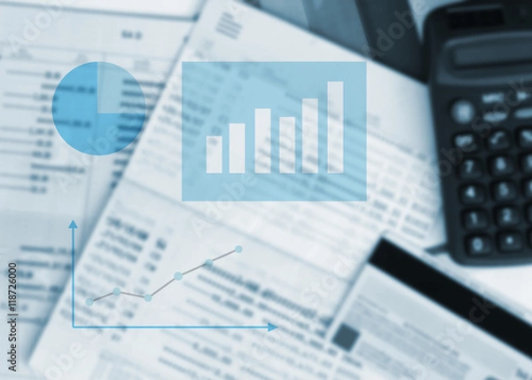 Fototapeta blur image of book bank with business graph 
