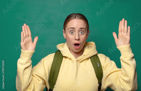 Fototapeta holding an object with both hands, showing, offering or advertising an object