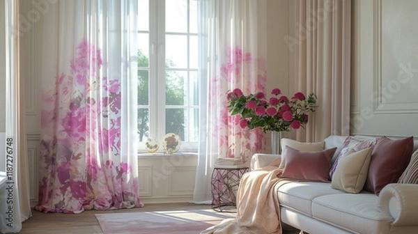 Obraz Designer curtains with a large floral print decora_007