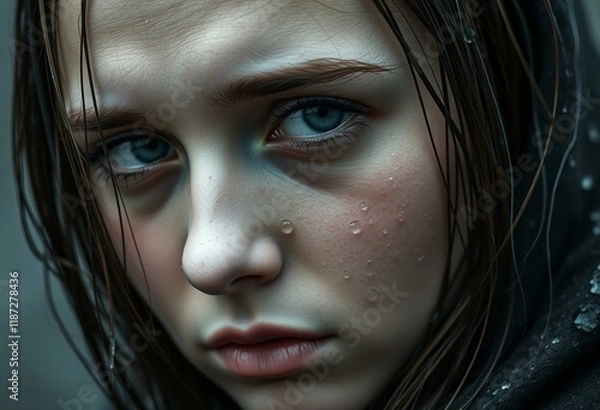 Obraz Wet woman under rain with melancholic expression