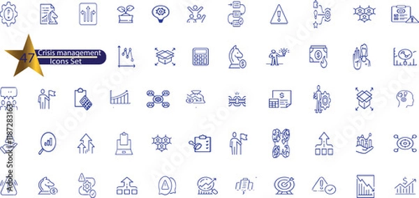 Obraz Crisis management line icons. For website marketing design Risk Analysis, Investment Plan,