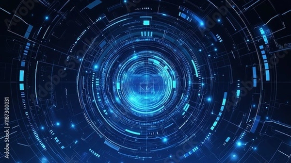 Fototapeta Futuristic Abstract Blue Halftone Circles and Lines Background Design