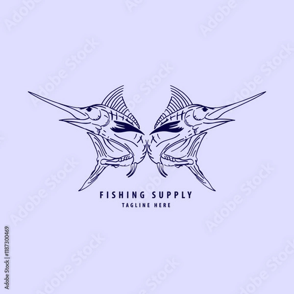 Fototapeta Two Marlin Fish Vector Hand Draw Design