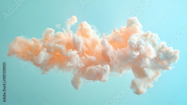 Obraz Abstract cloud of peachcolored ink against a light blue background viewed from below showing the fine details of its textural form. Sundrift. Illustration