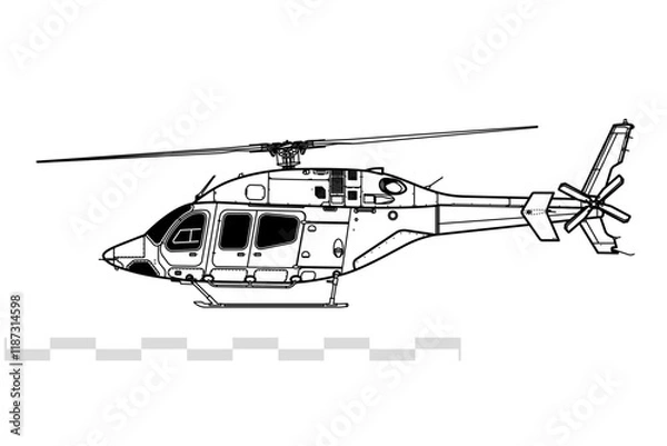 Fototapeta Bell 429 GlobalRanger. Vector drawing of light utility helicopter. Side view. Image for illustration and infographics.