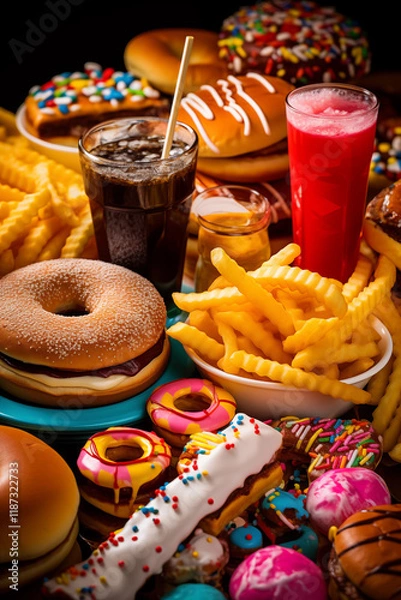 Obraz Unhealthy Paradise: A Colorful Array of Junk Food Items
