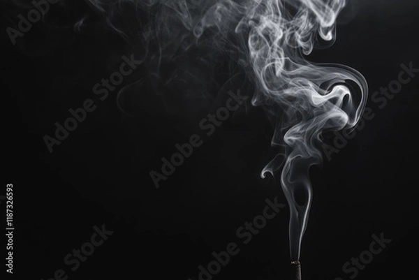 Fototapeta Monochrome incense smoke on dark background for graphic design.