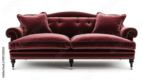 Obraz Luxury sofa with rich, velvet cushions, a high back, and elegant armrests 