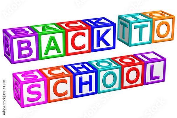 Fototapeta Blocks with word: Back to School. 3D rendering.
