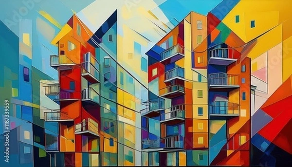 Fototapeta Striking Abstract Portrayal of a Metropolitan Skyline An Architectural Symphony in Shades of Geometry and Color Amidst the Ambience of an Urban Nightscape