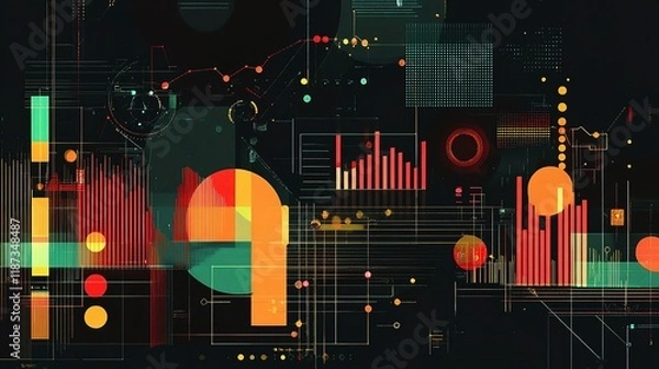 Fototapeta Dynamic Digital LED Graphs and Elements for Modern Design