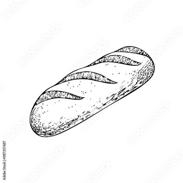 Fototapeta Loaf of bread vector illustration in a hand-drawn style. Rustic cartoon design of fresh bread with a crust, isolated on a white background