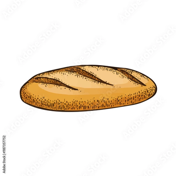 Fototapeta Loaf of bread vector illustration in a hand-drawn style. Rustic cartoon design of fresh bread with a crust, isolated on a white background