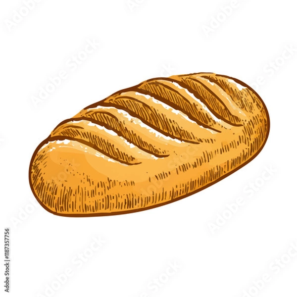 Fototapeta Loaf of bread vector illustration in a hand-drawn style. Rustic cartoon design of fresh bread with a crust, isolated on a white background