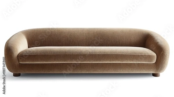 Obraz Modern sofa in soft taupe with a low-profile design and plush fabric finish 