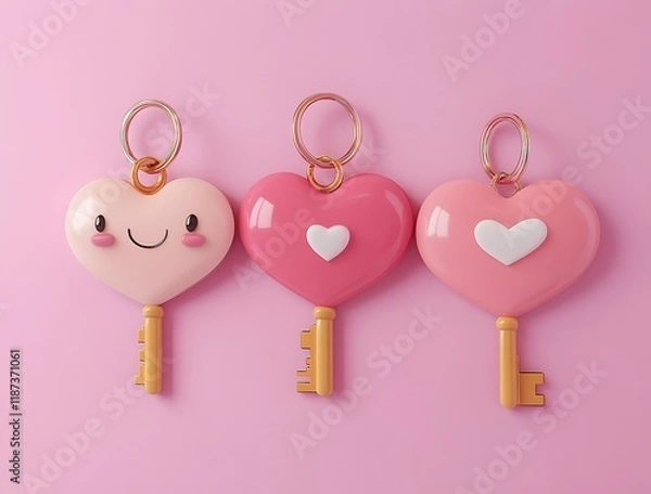 Fototapeta Group of Keys with a Heart-Shaped Keychain



