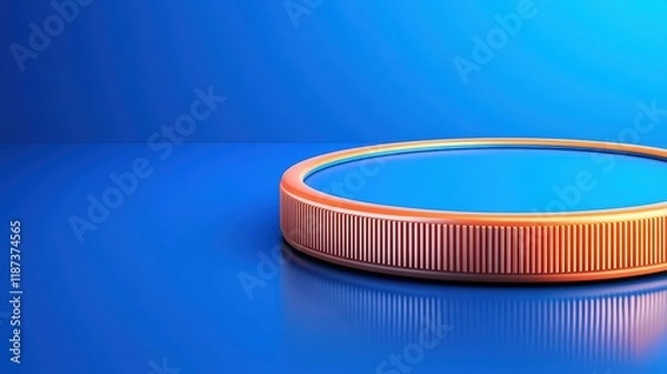 Fototapeta Reflective Surface with Orange Edge on Blue Background