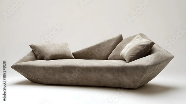 Obraz Modern sofa with a low, angular design and soft fabric cushions in neutral tones 
