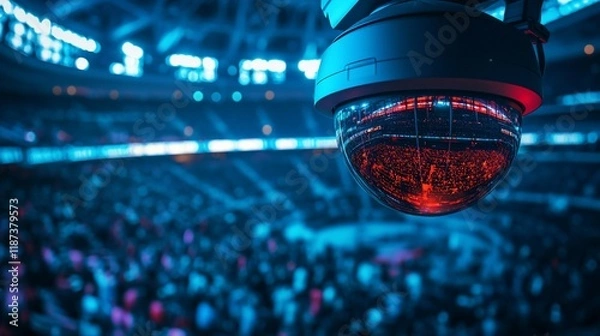 Fototapeta Security camera overlooking a large stadium crowd.