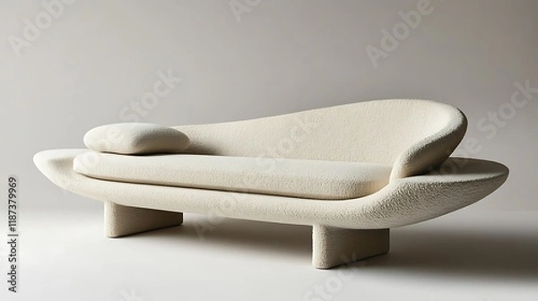 Obraz Modern sofa with a low, minimalist profile and soft, neutral-colored upholstery 