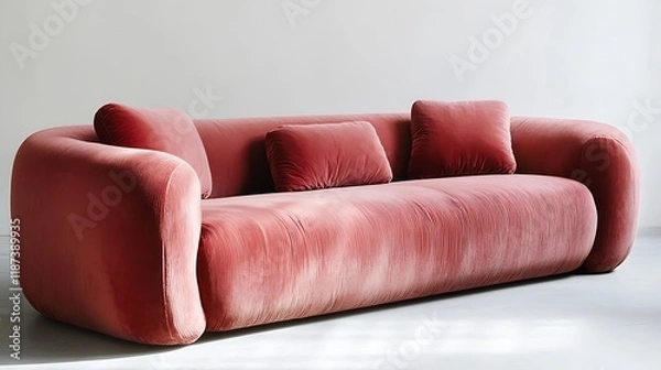 Obraz Modern sofa with sleek lines, minimalist design, and soft velvet upholstery 
