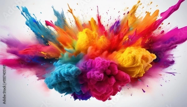 Obraz Vivid Powder Explosions against a White Background Striking Colorful Paint Splashes Dazzling in High Contrast Composition