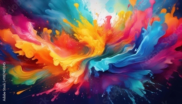 Fototapeta Vibrant Rainbow of Paints Splashed Across Canvas A Joyful Celebration of Colors and Artistic Expression.