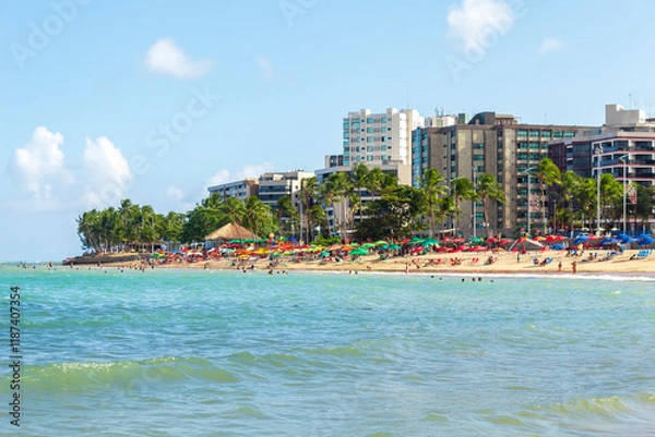 Obraz tropical beach in northeastern Brazil in the state of Alagoas, city of Maceio, Ponta Verde beach