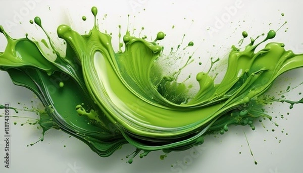 Fototapeta Vibrant Green Paint Splash A Whimsical Exuberance of Color Amidst a Minimalistic Background, Evoking Emotions and Intrigue