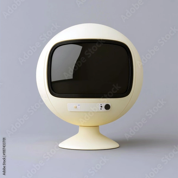 Obraz Spherical retro futuristic monitor with blank screen isolated on grey background.