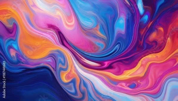 Fototapeta Vibrant Swirls of Acrylic Paint Blending into a Cool Abstract Background, Creating an Artistic Mosaic of Colors and Textures.