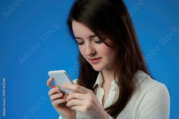 Fototapeta A person examining their smartphone, possibly texting or browsing
