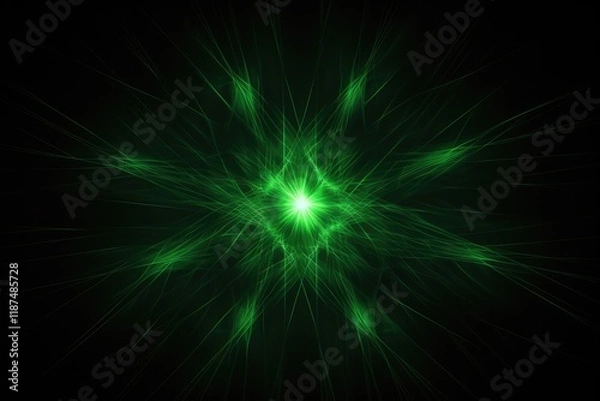 Fototapeta Green Star Burst on Black Background - Vibrant Graphic Design with Generative AI Elements