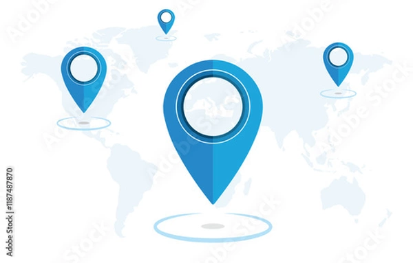 Fototapeta Blue location 3d icon marker or route gps position navigator sign and travel navigation pin road map pointer symbol isolated on white street address background with point direction discovery tracking.