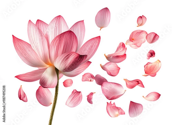 Obraz Falling pink lotus flower petals on high fidelity nature minimalist concept isolated on transparent background png