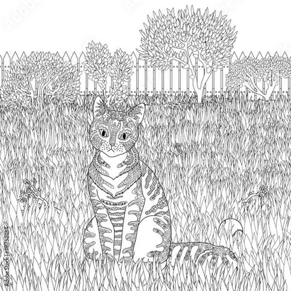 Fototapeta High detail patterned cat on detailed background.