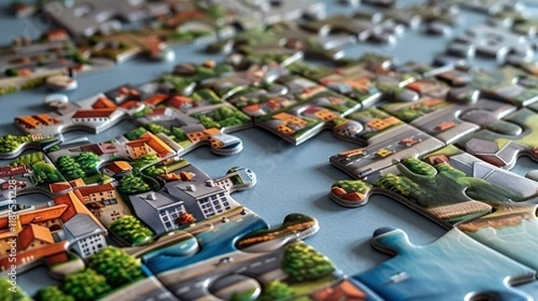 Obraz Colorful Cityscape Jigsaw Puzzle Pieces