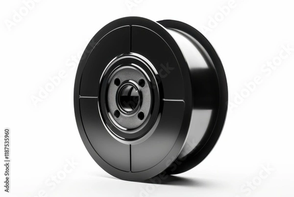 Fototapeta Detailed view of a shiny black spool with metal core, showcasing its design and structure in a studio setting