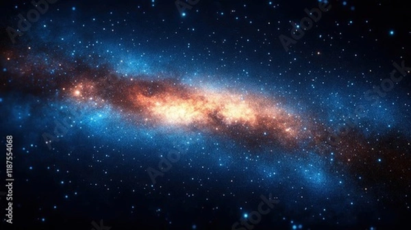 Fototapeta Cosmic Nebula with Blue and Orange Hues Sparkling in the Dark Universe