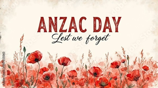 Obraz ANZAC Day remembrance banner with red poppies and text