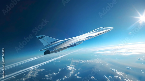 Fototapeta High-Flying Modern Jet Cutting Through Clear Blue Skies at Supersonic Speed