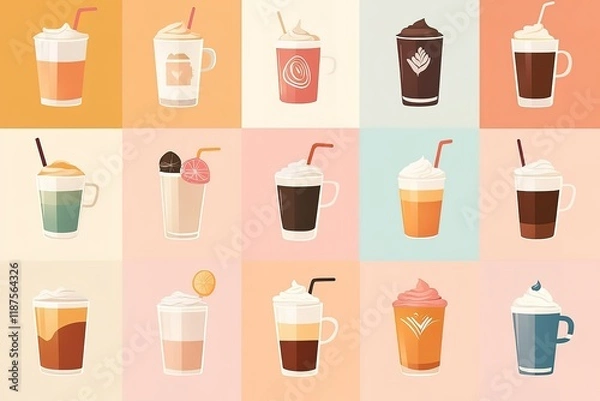 Fototapeta A vector illustration set of various coffee types