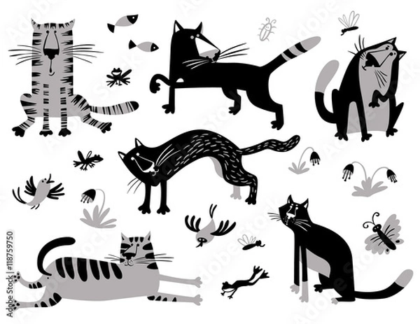 Obraz Flat cats set. Vector illustration in children's minimalistic style
