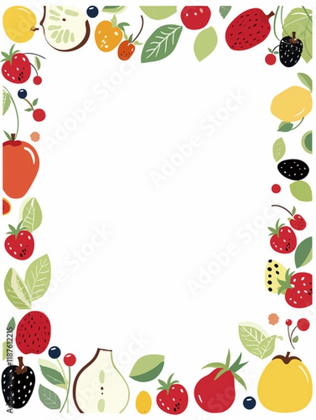 Fototapeta Colorful fruits border frame white background