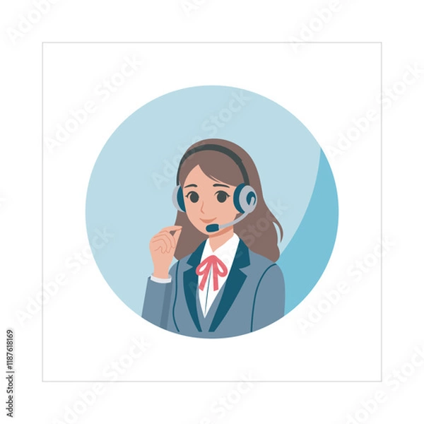 Obraz Call Center Woman Vector Illustration, Flat Design Character