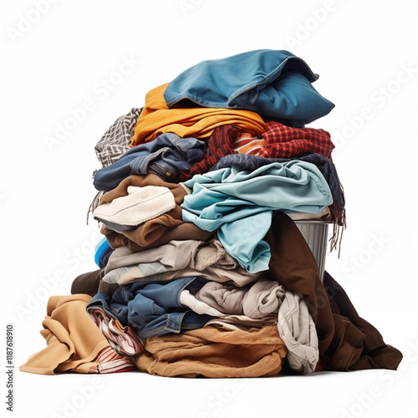 Fototapeta Overfull Laundry Bin Pile of Clothes Textiles Fabrics